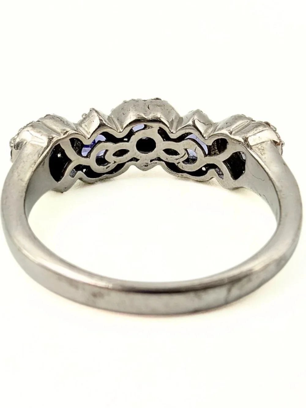 Contemporary Marked Sterling Silver Five Heart Stone Anniversary Band Ring Sz10
